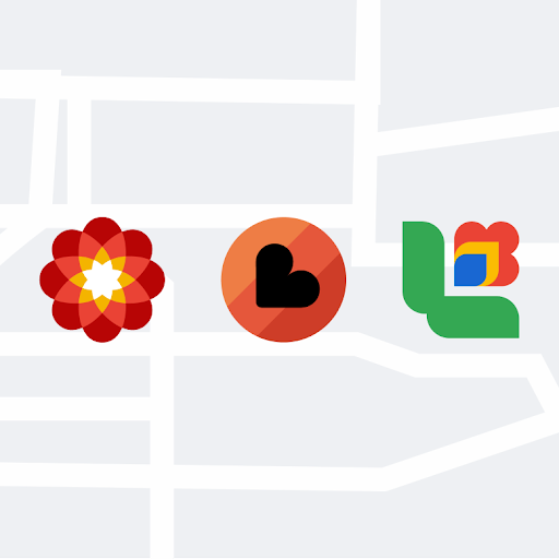 Image of icons used to indicate Asian-owned, Black-owned, and Latino-owned businesses on Google Maps