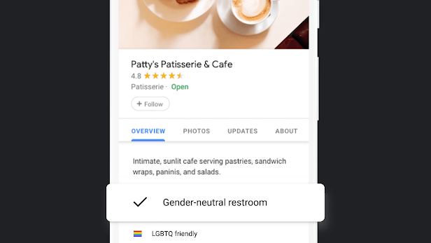Image of the gender-neutral restroom attribute on Google Maps