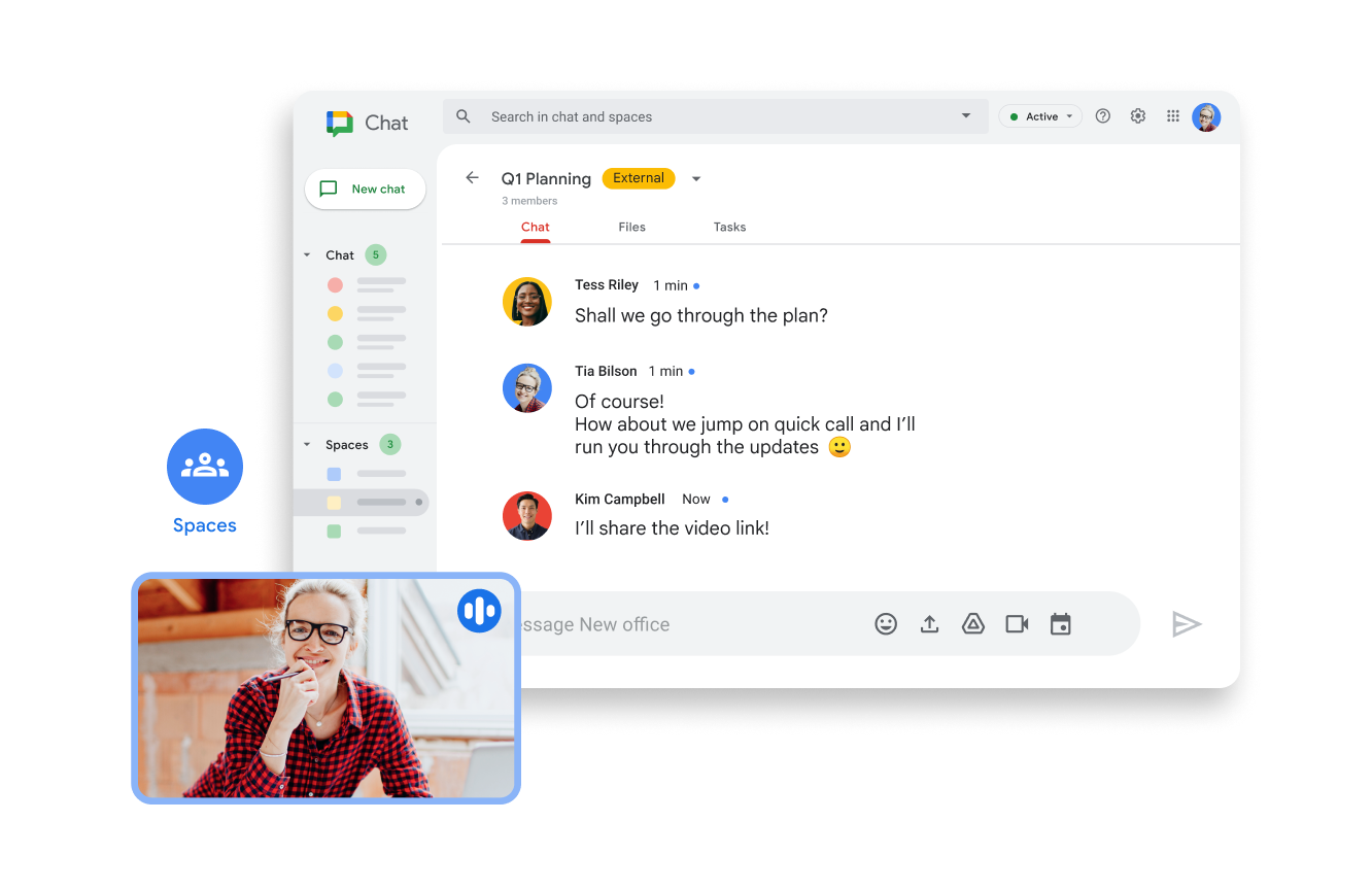Спілкування користувачів Google Workspace у Chat і Meet у реальному часі з можливістю співпраці