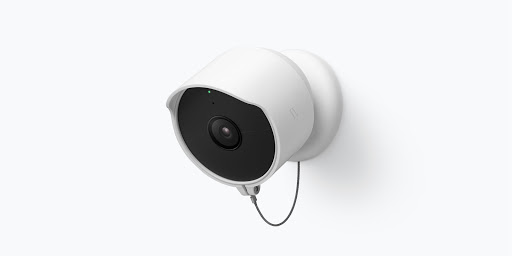 Angled view of Wasserstein Anti-Theft Mount with Google Nest Cam (outdoor or indoor, battery) inside.