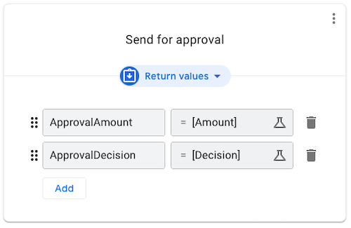 Return ApprovalAmount and ApprovalDecision values.