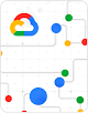 Grafik: weißer Hintergrund mit Google Cloud-Logo mit grauen Linien und blauen, grünen, roten und gelben Punkten