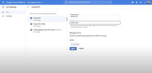 Screenshot from Google Cloud API Gateway demo video