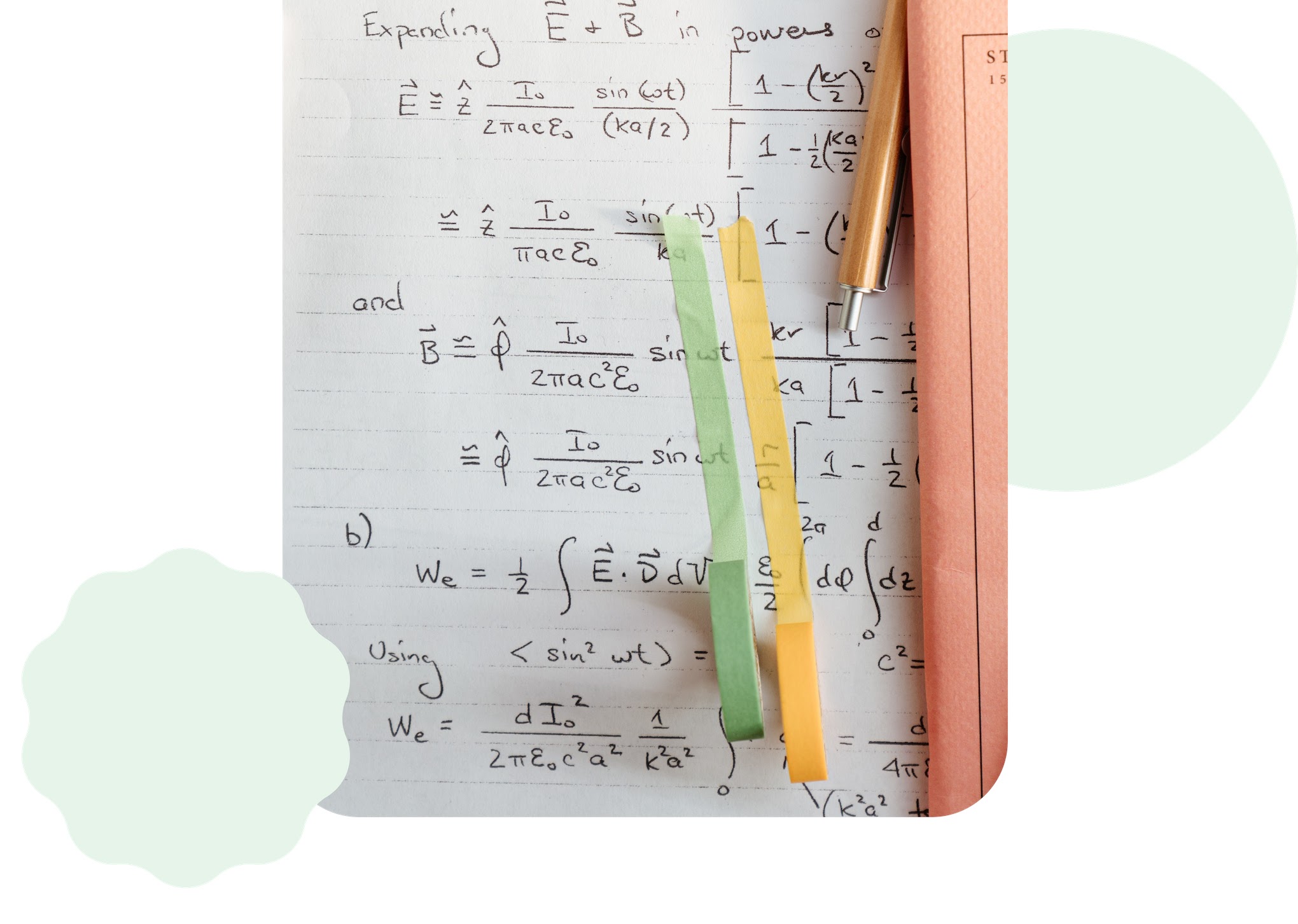 An image of a Lens homework use case showing math written on a piece of paper with overlaying green shapes and a Lens logo.