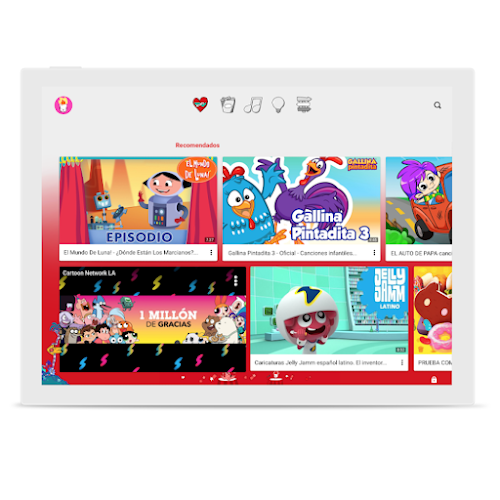 Una pantalla con varias opciones de videos infantiles de YouTube Kids.