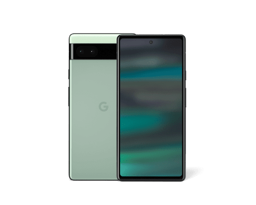 Front and back of Pixel 6a in Sage