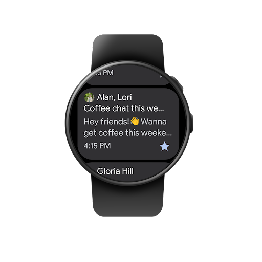 Browsing through a Gmail inbox, reading an email, then favouriting that email on a Wear OS smartwatch.