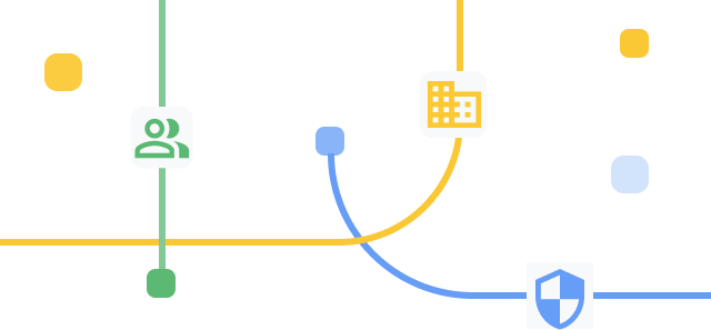 An abstract illustration shows different icons connected by lines.