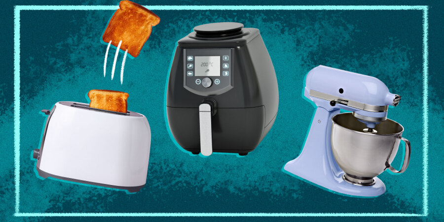 illustration of a toaster, air fryer and stand mixer