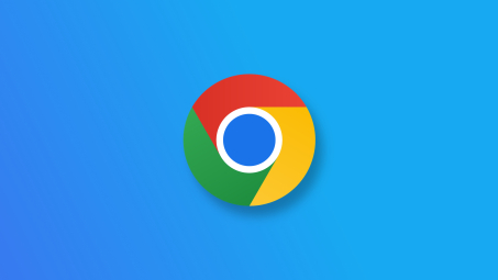Google Chrome's logo against a blue gradient background.