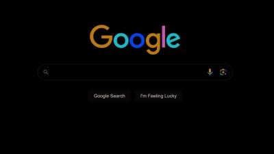 A google search page with inverted colors