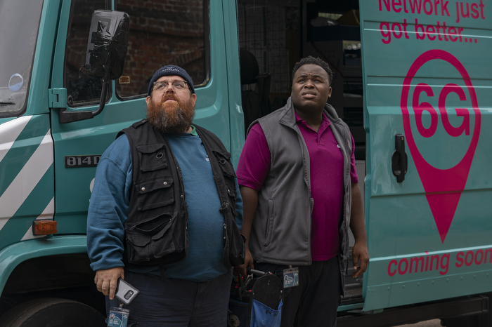 Nick Frost and Samson Kayo in The Watcher on the Water (2020)