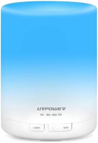URPOWER 2nd Gen 300ml Aroma Essential Oil Diffuser Night Light Ultrasonic Air Humidifier with AUTO Shut Off and 6-7 Hours Continuous Diffusing - 7 Color Changing LED Lights and 4 Timer Settings