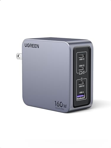 UGREEN Nexode Pro 160W USB C Charger, 4-Port PD 3.1 GaN Compact Fast PPS Wall Charger for MacBook Pro 16'' M2, Pixelbook, Dell XPS, iPad Pro, iPhone 15 Pro/14, Galaxy S23, Pixel 8, Steam Deck