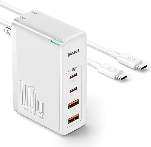 USB C Charger, Baseus 100W 4-Port GaN II Charging Station, Fast USB C Charger Block for iPhone 15/14/13/12/11/Pro Max/SE/11/XR/XS, Samsung, MacBook Pro/Air, iPad, Laptops, AirPods, Apple Watch, White