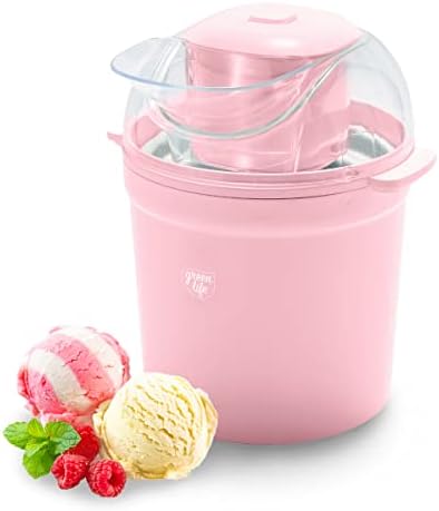 GreenLife 1.5QT Electric Ice Cream, Frozen Yogurt and Sorbet Maker with Mixing Paddle, Dishwasher Safe Parts, Easy one Switch, BPA-Free, Pink