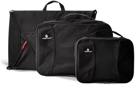 Eagle Creek Pack-It Original Starter Set of 3 Packing Cubes for Travel - Durable Travel Suitcase Organizer Bags Set with Folding Garment Bag, Black