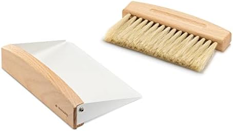 Navaris Small Dustpan and Brush Set - Wooden Mini Dust Pan Brush for Sweeping Table Tabletop - Compact Horsehair Brush for Sweeping Countertop - White