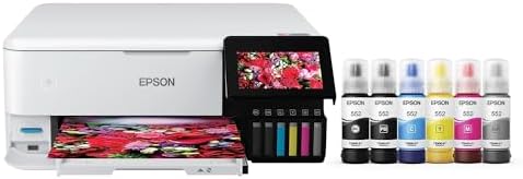 Epson EcoTank Photo ET-8500 Wireless Color All-in-One Supertank Printer with Scanner, Copier, Ethernet and 4.3-inch Color Touchscreen, White, Large