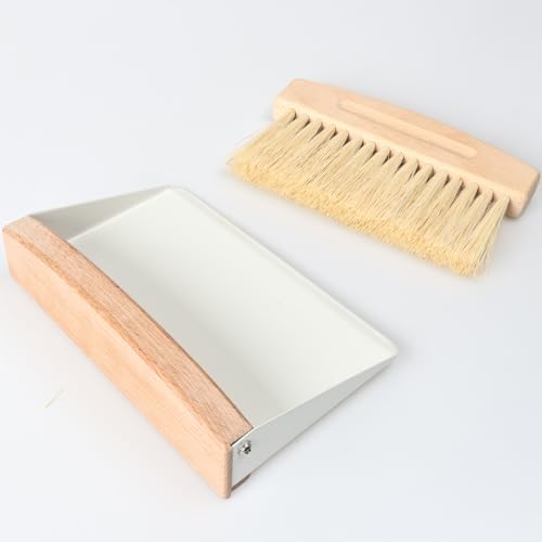 Mini Dustpan and Brush Set, Small Beechwood Broom and Dust Pan Set, Portable Cleaning Brush and Dustpan Combo with Natural Sisal