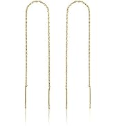 14k Gold Chain Earrings for Women, Gold Threader Earrings for Women | Double Piercing Earrings, T...