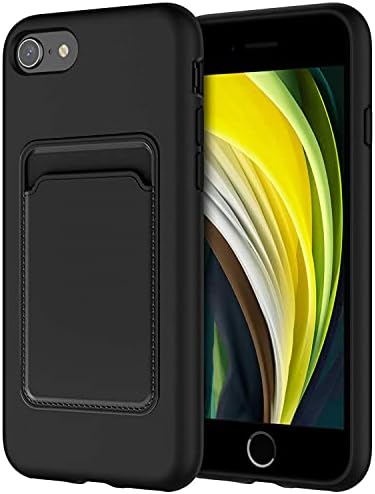 Loirtlluy Wallet Case for iPhone SE 2020, 8, 7, Liquid Silicone, Card Holder, Black