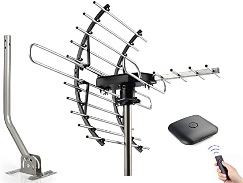 PIBIDI Digital HD TV Antenna, Amplified Attic/Outdoor Antenna, 360 Degree Rotation Wireless Remote, 4K 1080P VHF UHF, Mounting Pole Included, 200 Miles Range