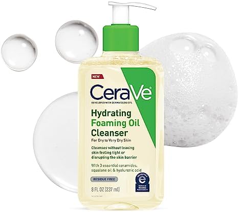 CeraVe Hydrating Foaming Oil Cleanser | Moisturizing Oil Cleanser for Face & Body with Squalane Oil, Hyaluronic Acid & Ceramides | For Dry to Very Dry Skin | Fragrance Free & Residue Free | 8 FL Oz