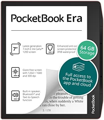 PocketBook Era E-Reader, Sunset Copper, 64GB | 7ʺ Glare-Free & Eye-Friendly Touch-Screen with E -Ink Technology | Waterproof | Text-to-Speech, Audio- & E-Book Reader | SMARTlight & Built-in Speaker