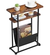 ZEXVIDA Narrow Small Side Table for Small Spaces - Slim End Table with Magazine Rack - 2 in 1 Nar...
