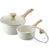 SENSARTE White Ceramic Nonstick Saucepan with Lid Set 1.5+2.5QT, Small Cooking Pot with Stay Cool...