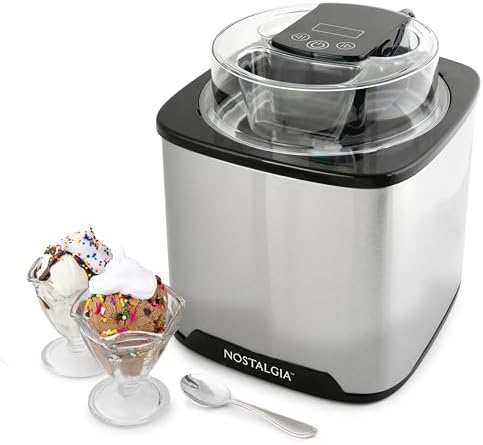 Nostalgia 2-Quart Digital Electric Ice Cream for Homemade Ice-Cream, No Salt or Ice Required, Overnight Chill Canister, Stainless Steel