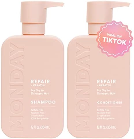 MONDAY HAIRCARE Repair Shampoo and Conditioner Set 12oz for Dry to Damaged Hair, Made with Keratin, Coconut Oil, Shea Butter and Vitamin E
