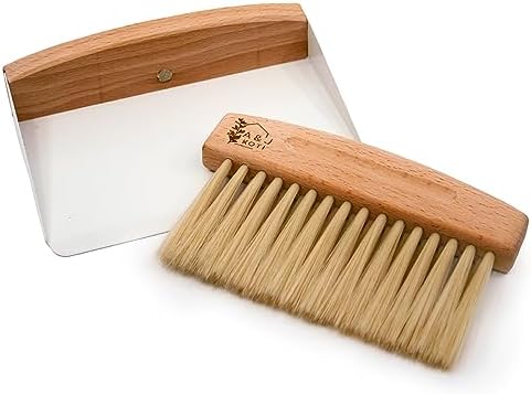 A&J Koti Table Crumb Sweeper - Small Mini Metal Dustpan and Hand Brush Combo Set - Wood Crumber for Servers, Restaurants, Home and Kitchen - Crumb Cleaning Set