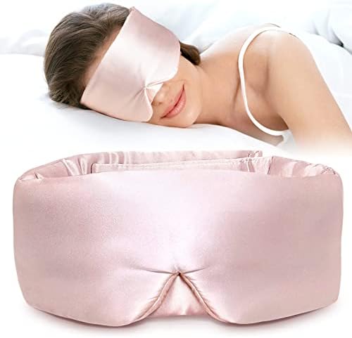 LitBear Silk Sleep Mask for Side Sleeper, Eye Mask Sleeping for Women Men 100% 22 Momme Pure Mulberry Silk, Face-Hugging Padded Silk Eye Cover for Sleeping with Adjustable Band (Pink)
