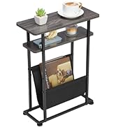 ZEXVIDA Narrow Small Side Table for Small Spaces - Slim End Table with Magazine Holder - 2 in 1 N...
