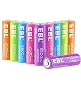 EBL AA Rechargeable Batteries 2500mAh (10 Pack - 5 Colors in One Box) Pre-Charged 1.2V NiMH Doubl...