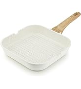 SENSARTE Nonstick Ceramic Grill Pan for Stove Tops, Versatile Square Grilling Pan with Pour Spout...