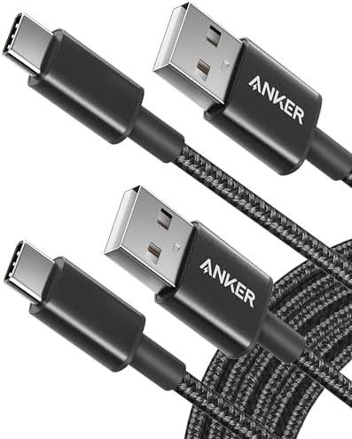 Anker Cable [2-Pack, 10ft] Premium Nylon USB A to Type Charger Cable for Samsung Galaxy S10 S10+, LG V30, Beats Fit Pro and Charging Cord for USB C Port Camera (USB 2.0, Black)