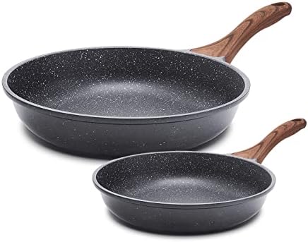 SENSARTE Nonstick Frying Pan Skillets, Swiss Granite Coating Omelette Pans, Healthy Cookware Chef's Pan, PFOA Free (8+12.5 Inch)