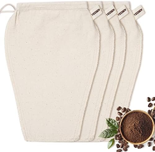(4 Pack) Reusable Coffee Filters, Cold Brew Coffee Bag, Large Capacity Permanent Coffee Filters, Super Durable Organic Natural Cotton Coffee Filters for Mason Jars,jugs, Bottles, etc.…