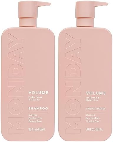 MONDAY HAIRCARE Volume Shampoo + Conditioner Set (2 Pack) 30oz Each for Thin, Fine, and Oily Hair, Made from Coconut Oil, Ginger Extract, & Vitamin E, 100% Recyclable Bottles