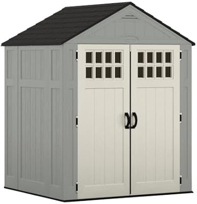Suncast Everett 6' x 5' Heavy-Duty Resin Outdoor Storage Shed with Pad-Lockable Double Doors and Windows, All-Weather Shed for Yard Storage, Dove Gray