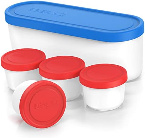 BALCI - Ice Cream Container - 2 Quart & 8oz set - Perfect Reusable Freezer Storage for Homemade Ice Cream Tubs for Sorbet, Frozen Yogurt and Gelato! - Flexible Silicone Lids, Long Scoop, Stackable