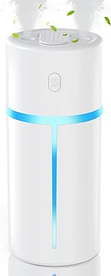 HUMIDIER Portable Car Humidifiers, Cool Mist Small Humidifiers, USB 7 Color Night Lights Waterless Auto Shut-Off Quiet Humidifier for Personal Travel Car Office Room,300ml (White)