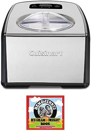 Cuisinart Ice Cream Maker with Compressor - Homemade Gelato Machine - LCD Display, 1.5-Quart Capacity, Stainless Steel Bowl Bundle with Homemade Ice Cream and Dessert Book (2 Items)