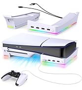 Auarte 2023 RGB Horizontal Stand for PS5 Slim Console Accessories with 14 Light Mode and 4 USB Hu...