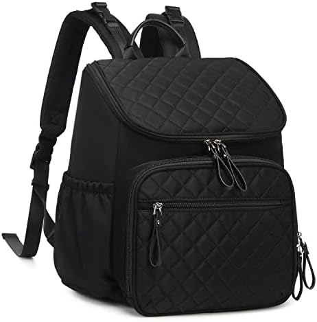 LORADI Large Capacity Diaper Bag Backpack with Storller Clips, Water-Resistant Travel Backpack with Anti-Theft Pocket, Black