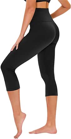 TNNZEET Capri Leggings for Women - Tummy Control Black Leggings with Pockets High Waisted Yoga Pants Workout Cycling Leggings