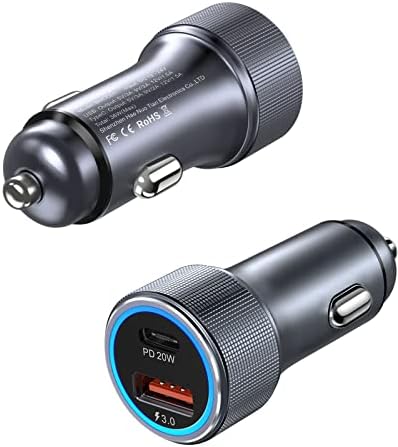 2 Pack USB C Car Charger, Eversame All-Metal Dual QC PD3.0 38W USB Car Charger Cigarette Lighter Type C Car Phone Charger Adapter Fast Charging for iPhone 15 Pro Max 14 Samsung Galaxy S23 S22 iPad Pro